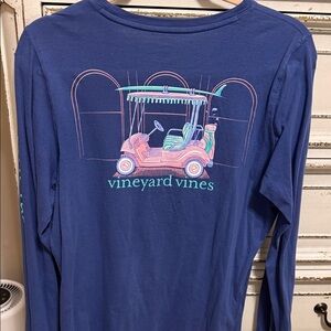 Vineyard Vines Blue Long Sleeve with Pink Golf Cart - Size M